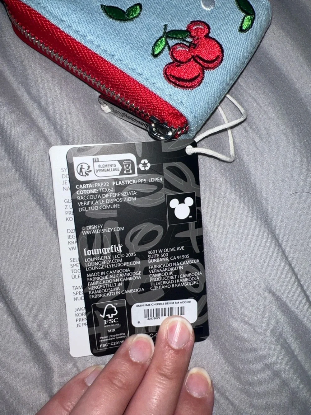Loungefly Disney Mickey Mouse Cherries Denim Accordion Wallet-BoxLunch Exclusive - Picture 3 of 5
